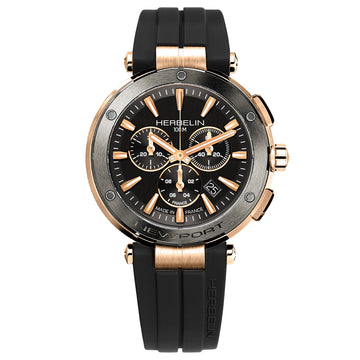 Herbelin Newport Chronograph Black Dial Rose Gold Accents Men's Watch | 37688TRG33CA